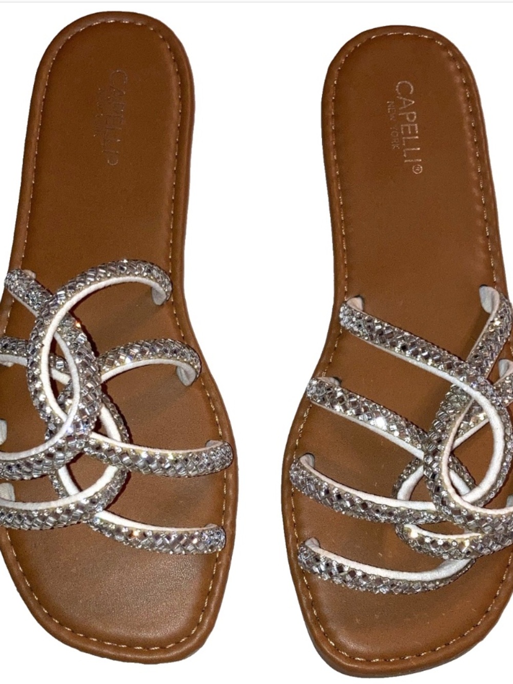 Capelli NY Rhinestone Multi-Strap Slide Sandals 7 NWOT